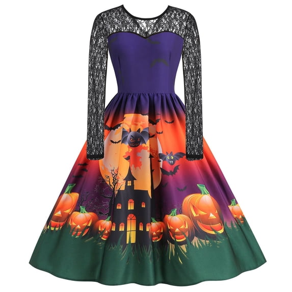 Bainana Women'S Halloween Long Sleeve Stage Dress Cute Graphic Dress Ladies Party Club V Neck Dresses
