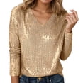 thumbnail image 1 of Bainana Womens Mardi Gras Shirts Sequined Print Long Sleeve V Neck Top Shirt Casual Relax Fit Female Carnival Party Clubwear Outfits Gold Size Xxl, 1 of 5