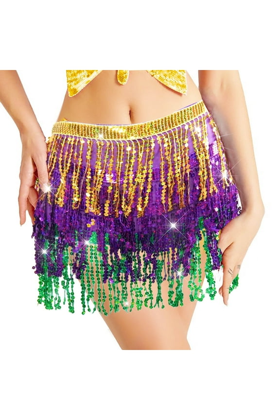 Sequin Skirt for Women, Sparkly Mini Skirt, Sequin Tassel Fringe Skirts, Gold-Purple-Green