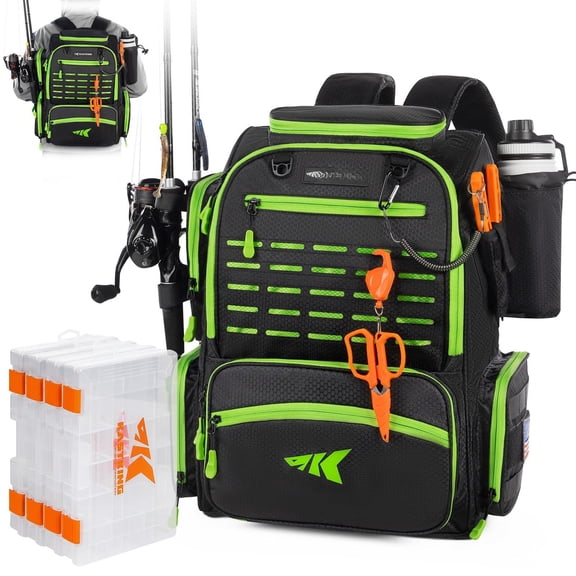 Bait Boss Fishing Tackle Backpack With Rod Holders-4 Boxes-rain Cover 45/43l Large Storage For Gear