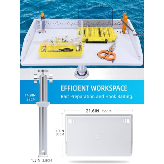 Bait Cutting Board Boat Table with Rod Holder Mount - White HDPE Fillet Station for Fish Cleaning