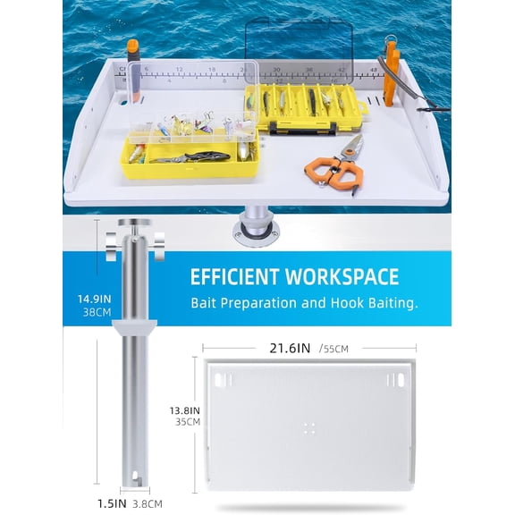 Bait Cutting Board Boat Table with Rod Holder Mount - White HDPE Fillet Station for Fish Cleaning