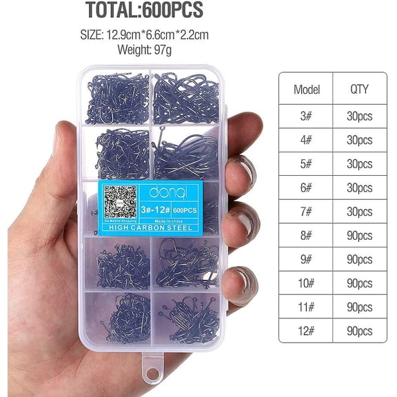 Bait Holder Hooks, 600Pcs Barbed Fishing Hooks 3#-12# Carp Single Fish Hook Kit Fly Fishing Accessories Carbon Steel Jig Sea Hooks for Freshwater Saltwater (600PCS)