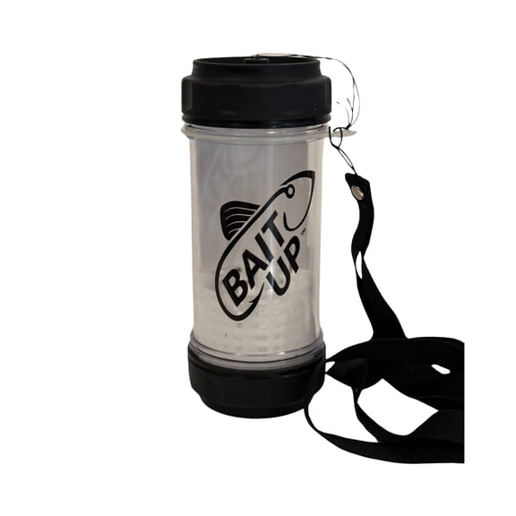 Bait Up Live Bait Container for Fishing, Dual-Lid Design and Floating Basket Technology Durable, Clear, Easy Access for Fishing Enthusiasts Keep Bait Fresh and Accessible Clear 20oz