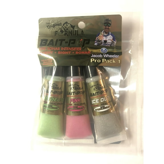 Bait Pop Jacob Wheeler Pro Pack 1 - Bait Pop Pink, Chartreuse, Ice Out - LIVE SONAR INTENSIFIER Scented Sparklscales .5oz Tubes