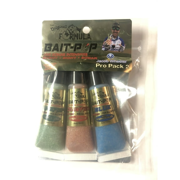 Bait Pop Jacob Wheeler Pro Pack 2 - Bait Pop Gamefish, Crawfish, Blue - LIVE SONAR INTENSIFIER Scented Sparklscales .5oz Tubes