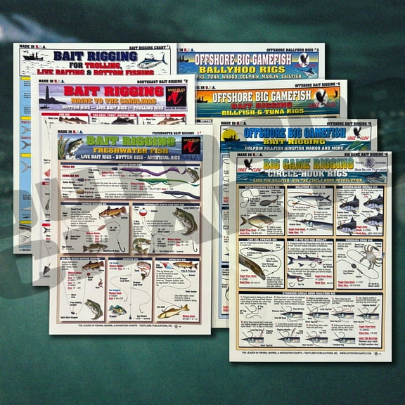 Bait Rigging Chart Set - Waterproof Quick Reference Guide - Fishing Rigs for Freshwater and Saltwater Fish