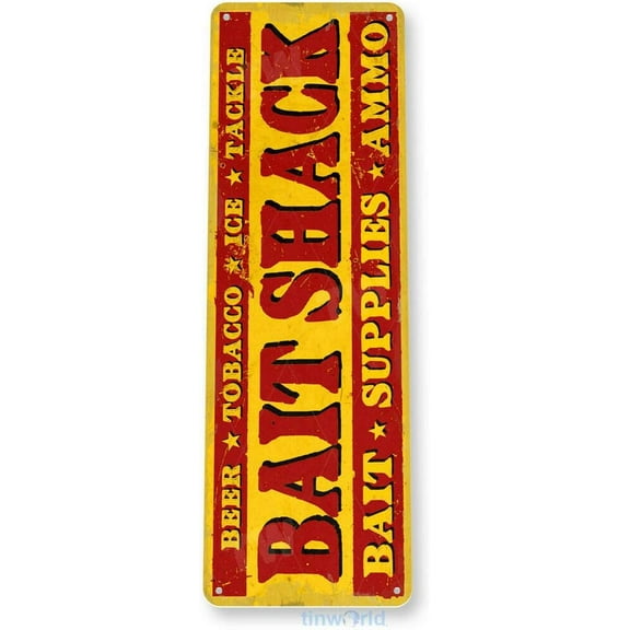 Bait Shack Fishing Sign Bait Lure Tackle, Fish Shop, Tin Metal Sign 4"x16"