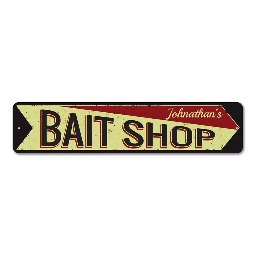 Bait Shop Sign Directional Arrow Sign Metal Lake Size: 4 x 16 Inch ...