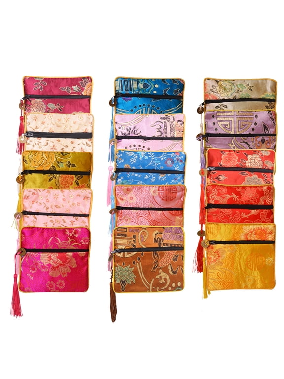 15 Pack Jewelry Silk Purse Pouch Gift Bag Bags,Multiple Colors(Large, Color Mixing)