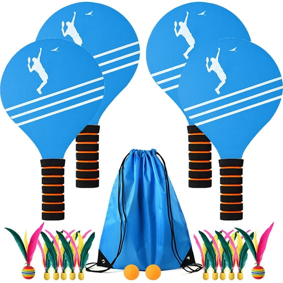 Baitaihem Badminton Set 4 Rackets, Paddle Ball Outdoor Games Activities Sports Toys, Perfect for Beach, Yard, Lawn, Camping, Great Gifts for Kids Teens Boys Adults and Family