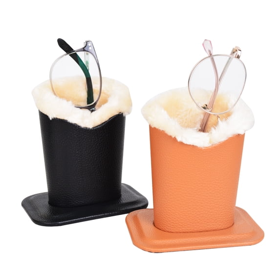 Baitaihem Pack of 2 Plush Lined Eyeglasses Holder Stand Protective Glasses Case(Black&Orange)