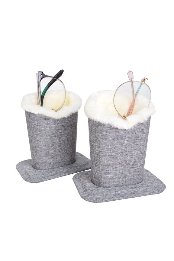 Pack of 2 Plush Lined Eyeglasses Holder Stand Protective Glasses Case(Canvas,Gray)