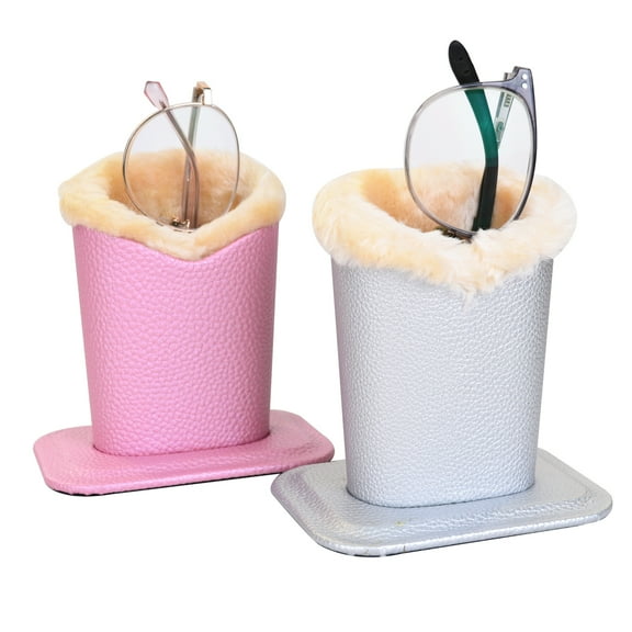Baitaihem Pack of 2 Plush Lined Eyeglasses Holder Stand Protective Glasses Case(Gray&Pink)