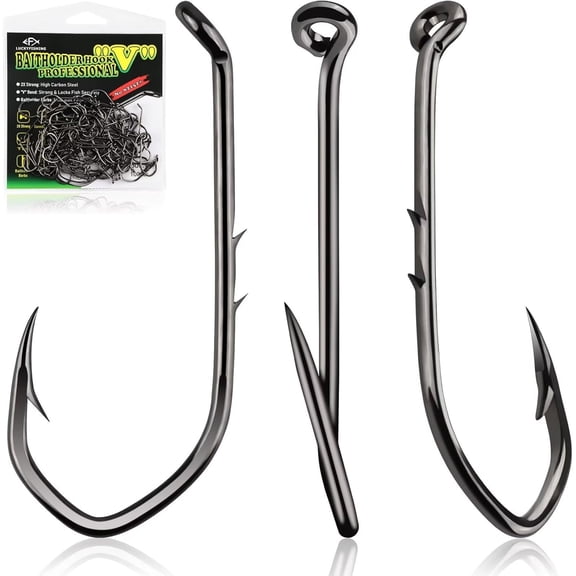 Baitholder Fishing Hooks Size #8 V-Bend Bait Holder Hooks for Bass Crappie Trout Panfish 100PCS