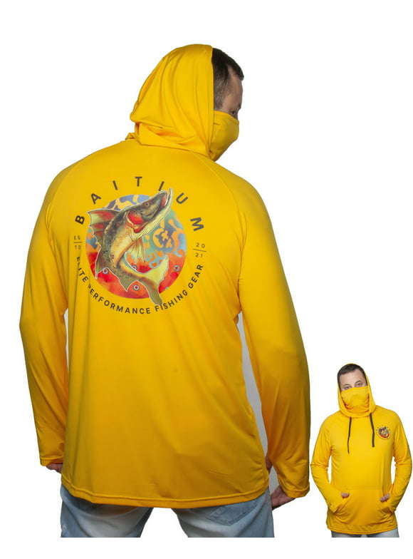 Baitium Fishing Shirt For Men Outdoor Hooded Long Sleeve Sun Shirt Hiking Running UPF 50+