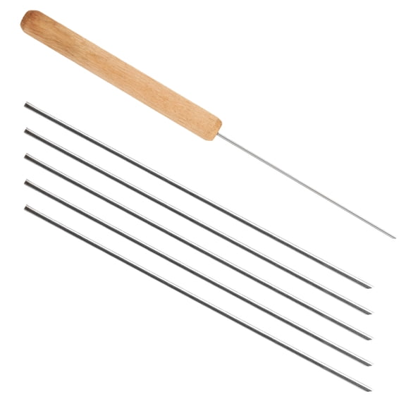 Baits Threader Fishing Tool with Wooden Handle Portable Baits Needle Rigging Stainless Steel Baiting Needle
