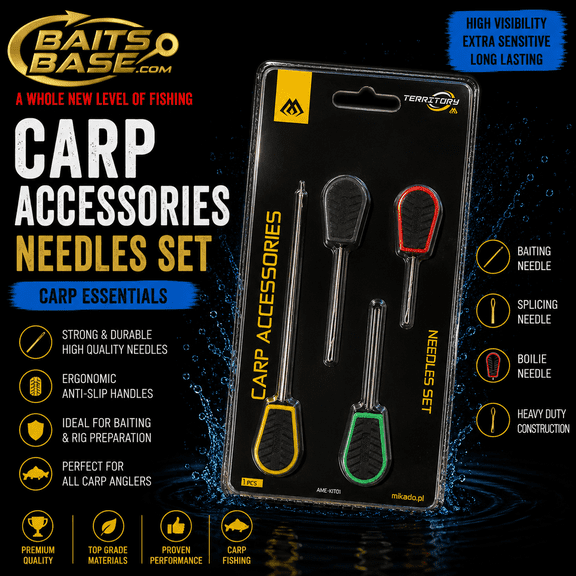BaitsBase Carp Fishing Needles Set Baiting Needle Kit, Boilie Needle, Splicing Needle, Stringer Needle, Carp Rig Tool Set, Carp Terminal Tackle, 4 Piece