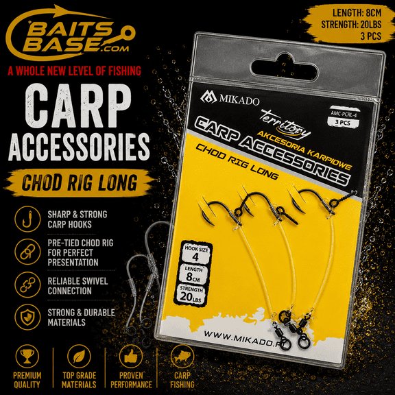 BaitsBase Chod Rig Long Size 4  Ready Tied Carp Rig 8cm, 20lb, 3pcs