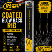 BaitsBase Coated Blow Back Rig Size 2   Ready Tied Carp Fishing Rig 25lb Coated Braid, 23cm Hooklink, 2PCS