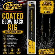 BaitsBase Coated Blow Back Rig Size 4   Ready Tied Carp Fishing Rig 25lb Coated Braid, 23cm Hooklink, 2PCS
