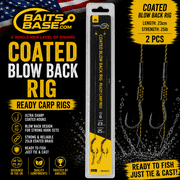 BaitsBase Coated Blow Back Rig Size 6   Ready Tied Carp Fishing Rig 25lb Coated Braid, 23cm Hooklink, 2PCS