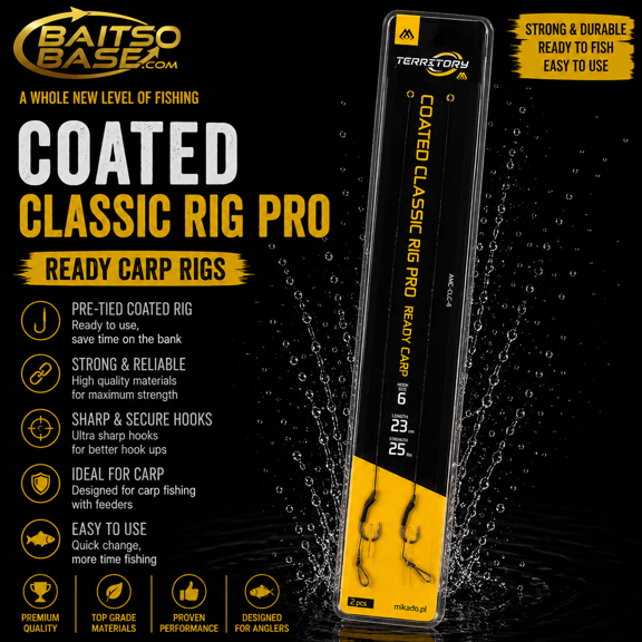 BaitsBase Coated Classic Rig Pro Ready Carp Rig 23 cm | Hook Size 6 | 25 lbs | 2 pcs