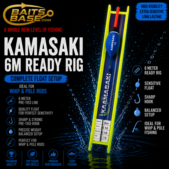 BaitsBase Kamasaki 6m Ready Float Rig Pre-Tied Pole Fishing Rig 4.5g