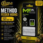 BaitsBase Method Feeder Barbed Chinu Fishing Hooks with 7mm Bait Spike, Pre-Tied Hair Rig, Size 10, 10pcs, Ready Rig for Carp, Grass Carp, Catfish, Feeder Fishing Terminal Tackle