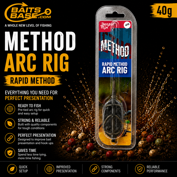 BaitsBase Rapid Method Arc Rig 40g Ready-to-Fish Method Feeder Rig for Carp Fishing, Long Cast Feeder Setup, Pre-Tied Arc Rig