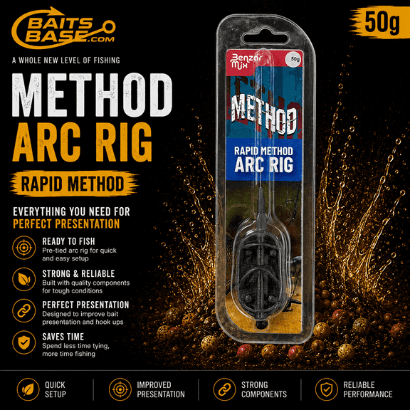 BaitsBase Rapid Method Arc Rig 50g Ready-to-Fish Method Feeder Rig for Carp Fishing, Pre-Tied Arc Rig, Long Distance Method Feeder Setup