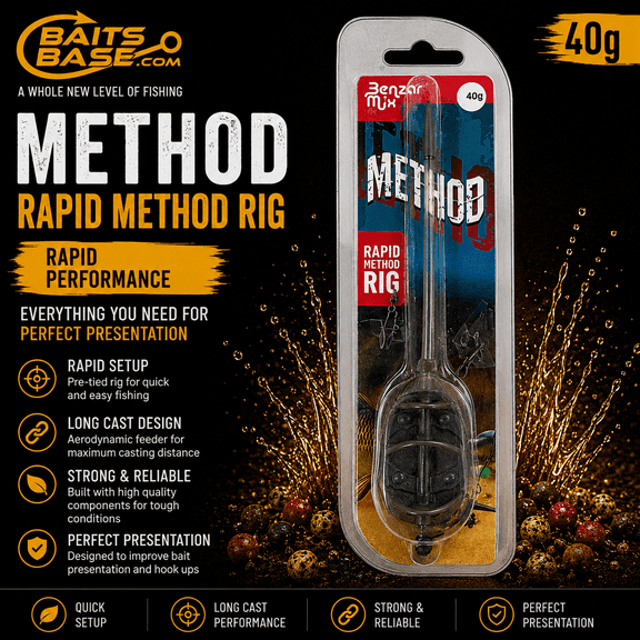 BaitsBase Rapid Method Rig 40g  Pre-Tied Method Feeder Rig for Long Distance Casting