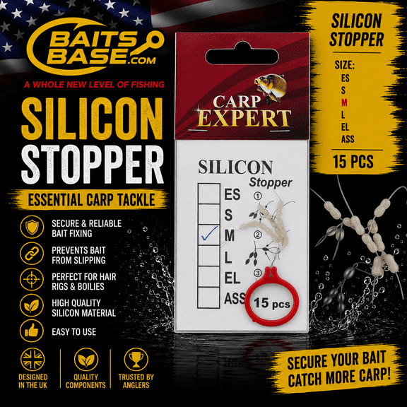 BaitsBase Silicone Stopper Medium (M) 15PCS Carp Fishing Hair Rig Line Stopper for Boilies, Pellets & Feeder Rigs
