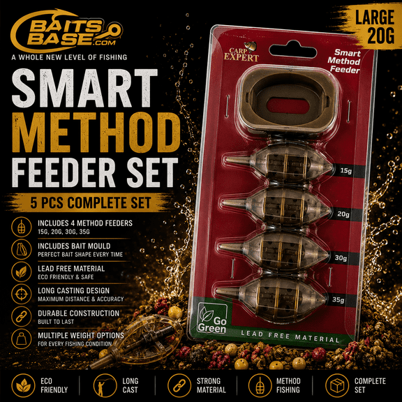 BaitsBase Smart Method Feeder Set 5PCS Lead Free Method Feeder Kit with Bait Mold, 15g 20g 30g 35g Feeders for Carp Fishing