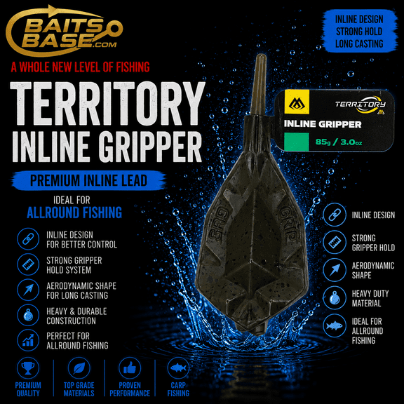 BaitsBase Territory Inline Gripper Lead 85g (3.0oz)  Premium Carp Fishing Inline Weight for Long Distance Casting, Strong Bottom Grip, Heavy Duty Lead Sinker