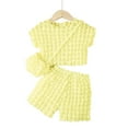 thumbnail image 1 of Baiways 2 PCS Girls Trendy Outfits, Young Girls' Lovely Popcorn Textured Short Sleeve Crew Neck Top + Shorts With Bag Set For Summer Clothes Gift, 1 of 7