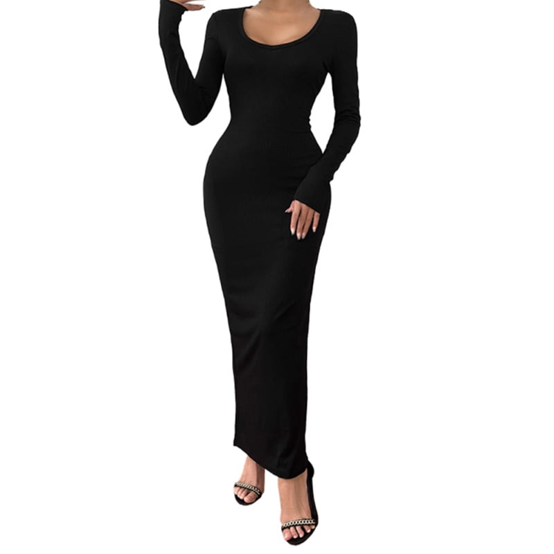 Baiways Women Sexy Bodycon Maxi Dress Solid Color Elegant Long Cami ...