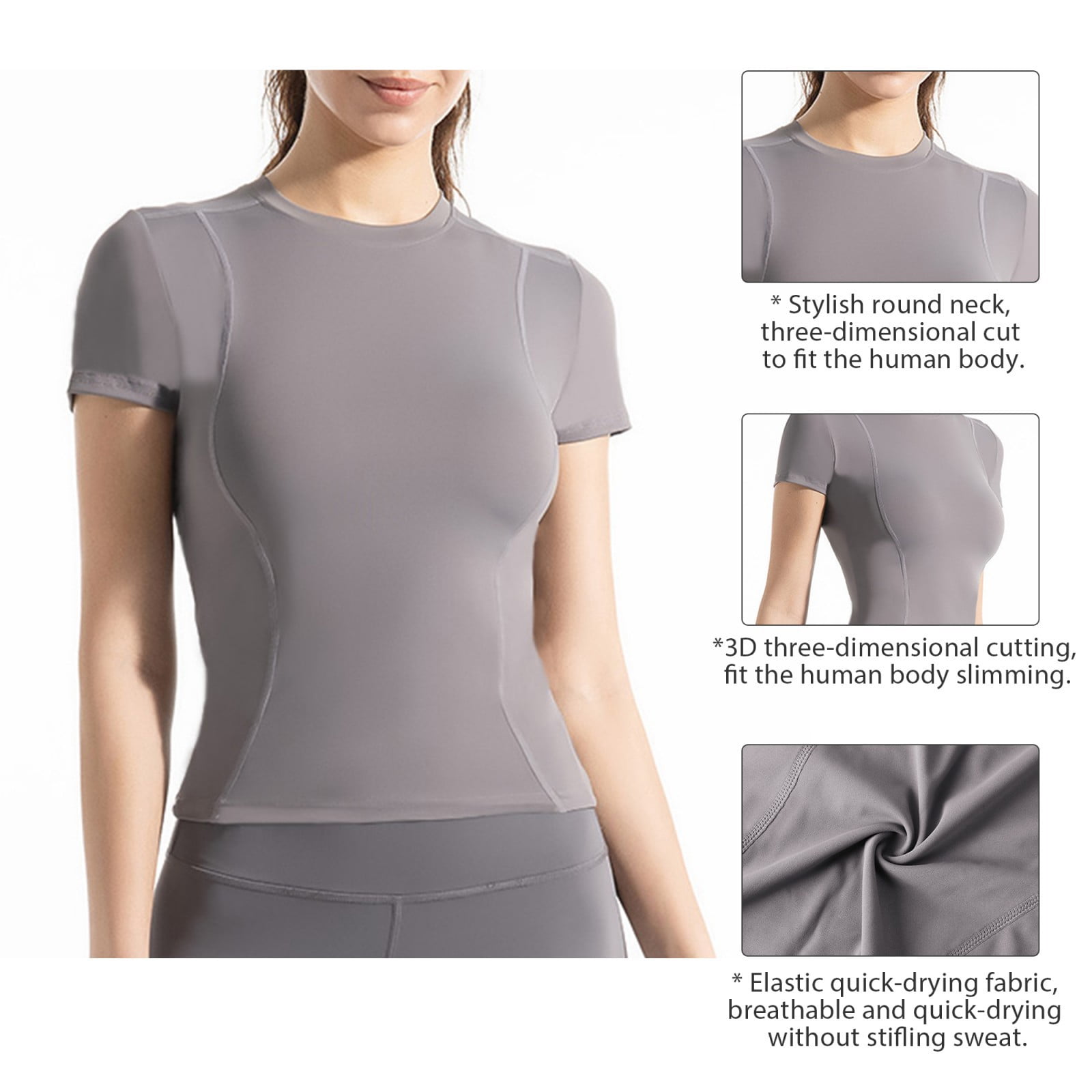 Baiways Workout Tops for Women Short Sleeve Compression Athletic Shirts ...