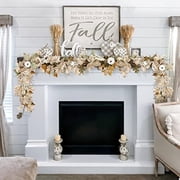 YTTAL Fall Garland - 6Ft Autumn Maples Leaf Pumpkin Berry Garland - Thanksgiving Halloween Mantle Fireplace Farmhouse Harvest Decorations for Home Outdoor Indoor