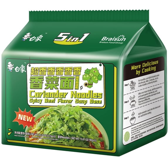 Baixiang Instant Noodle Coriander S Beef Flavor 5-Pack