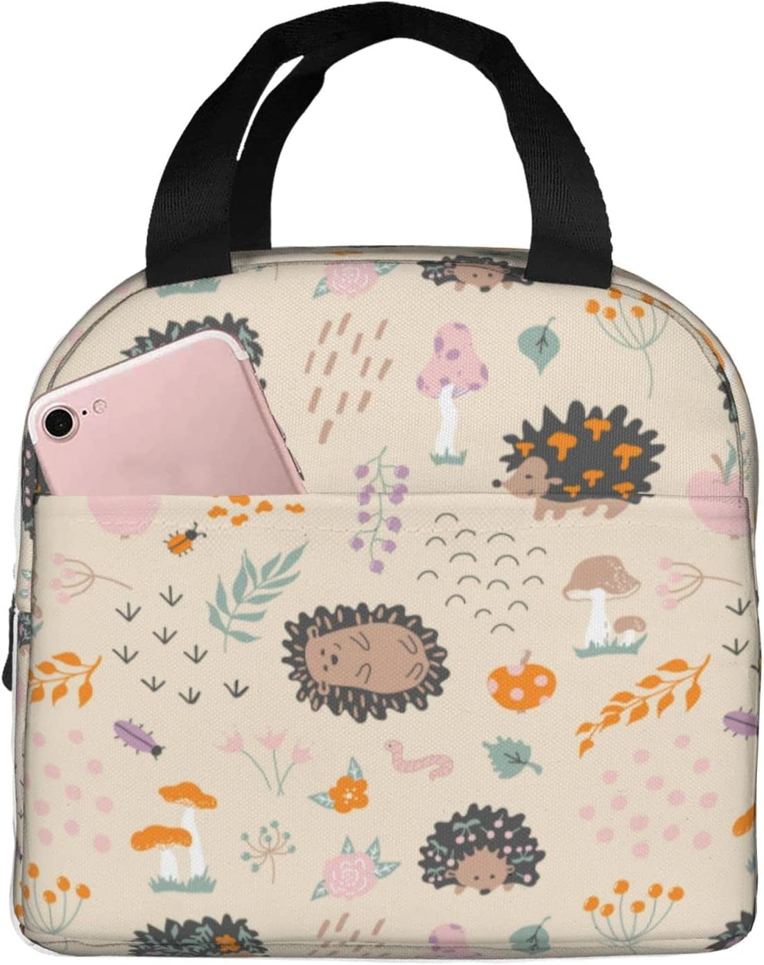 Baiyi Lunch Bag Cute Little Rounded Hedgehogs Insulated Lunch Box Back