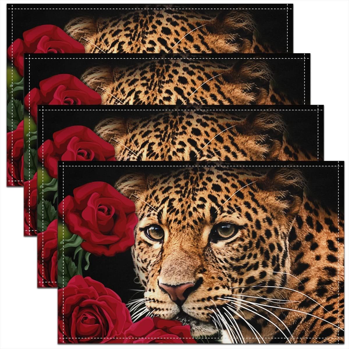Baiyi Valentine's Day Placemats 12x18 Set of 4, Black Red Rose Floral