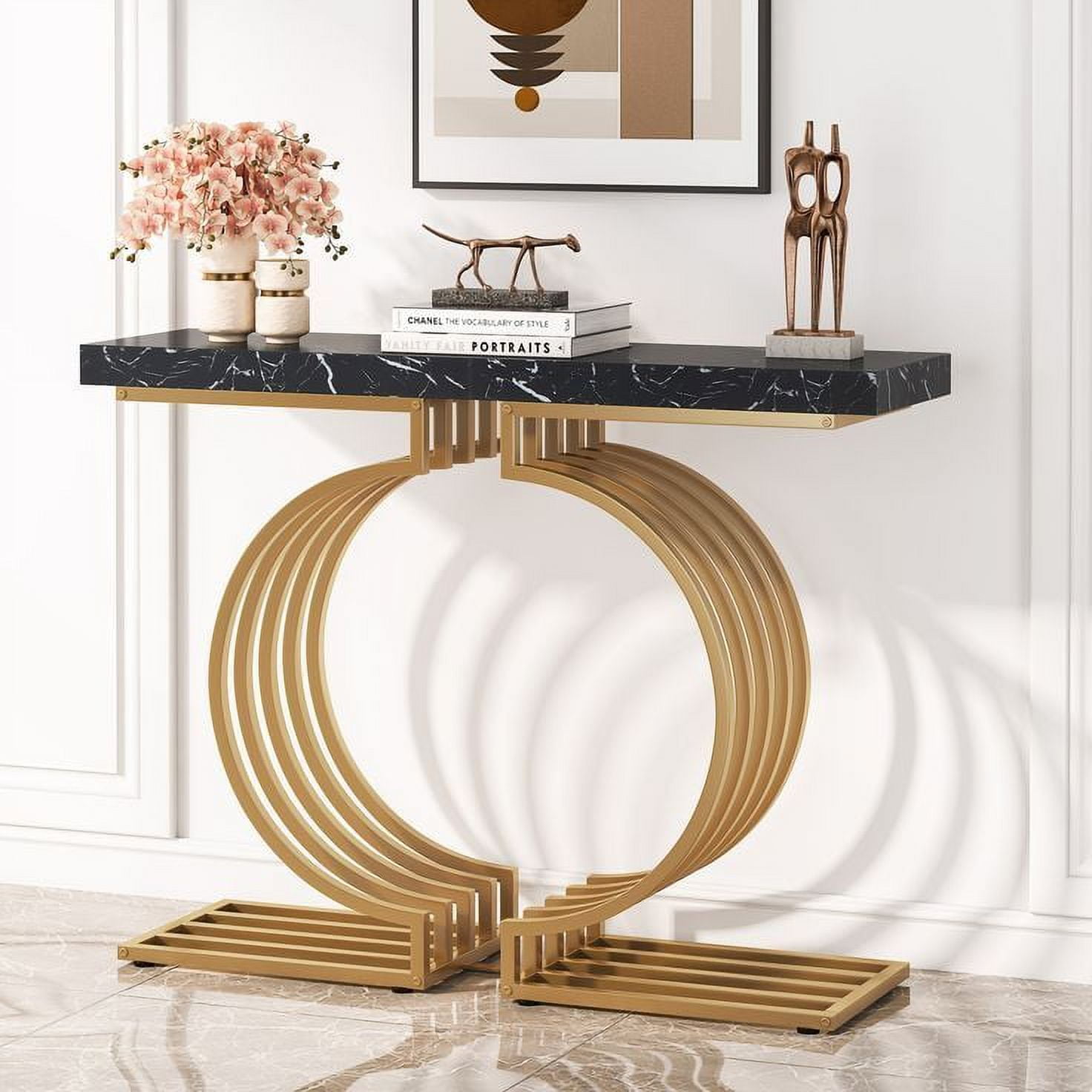 Baiyihang Faux Marble Gold Console Table, 40 inch Geometric Entryway Sofa Table for Hallway
