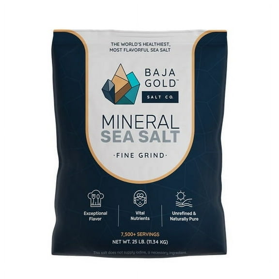 Baja Gold Salt Co. Mineral Sea Salt, Fine Grind - 25 lb