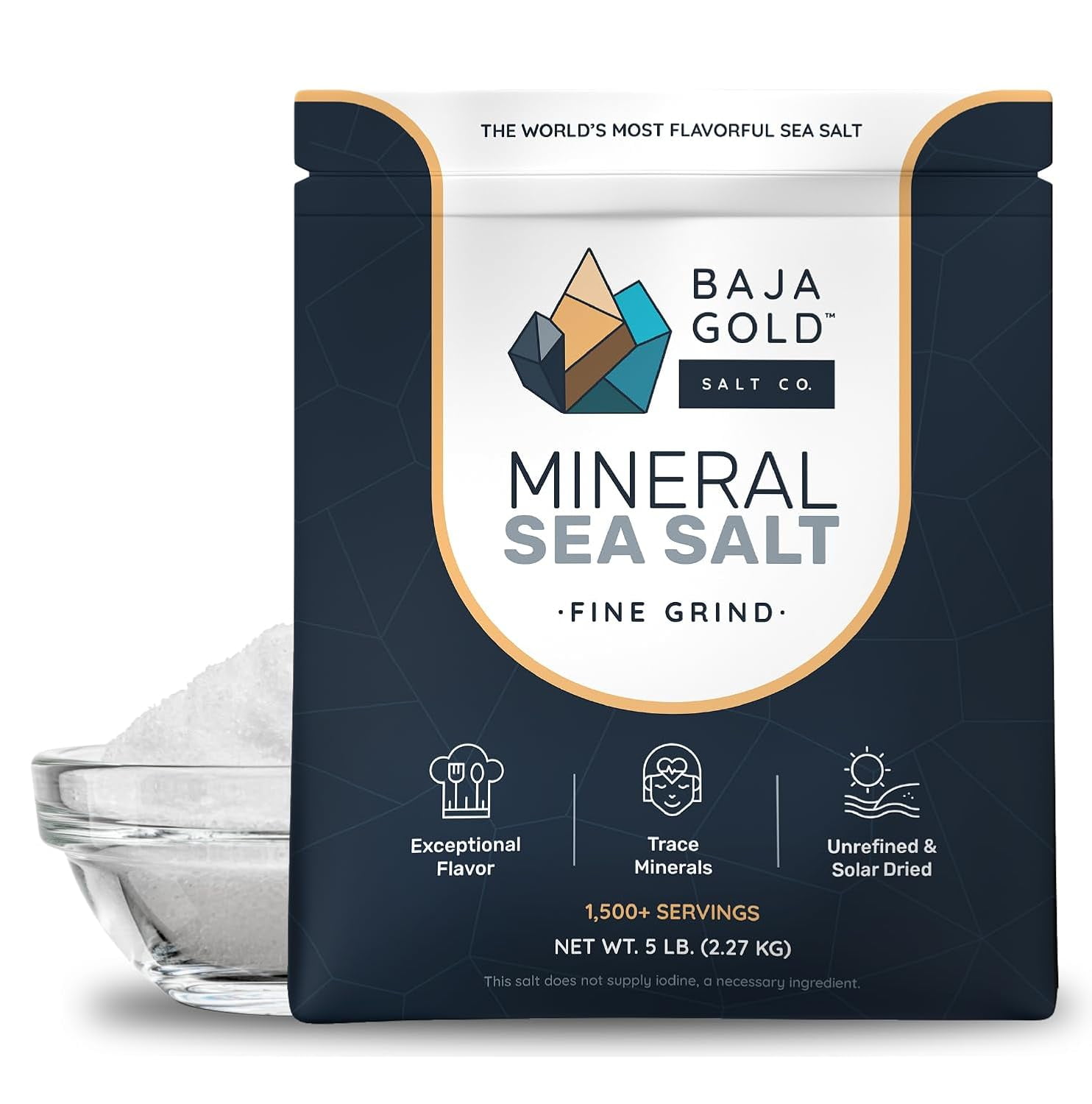 Baja Gold Mineral Sea Salt - Recommended by Gary Brecka - Fine Grind for Cooking, Baking, & Hydration | Authentic Baja Gold | Ideal for All Culinary Creations | 5 lb. Resealable Bag, 1,500+ Servings