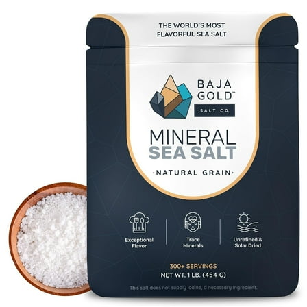Baja Gold Mineral Sea Salt - Recommended by Gary Brecka - Natural Grain Salt for Cooking & Seasoning | Authentic Baja Gold | Great for Finishing Dishes | 1 lb. Resealable Bag, 300+ Servings