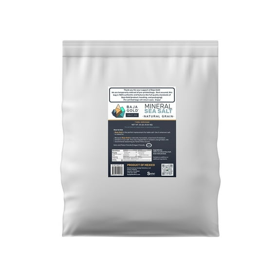 Baja Gold Salt Co. Mineral Sea Salt, Natural Grain - 25 lb