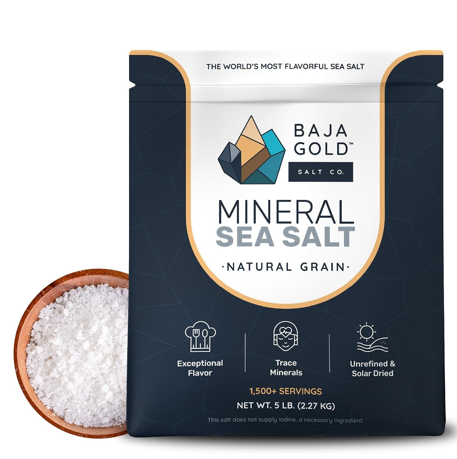 Baja Gold Mineral Sea Salt - Recommended by Gary Brecka - Natural Grain Salt for Cooking & Seasoning | Authentic Baja Gold | Great for Finishing Dishes | 5 lb. Resealable Bag, 1,500+ Servings