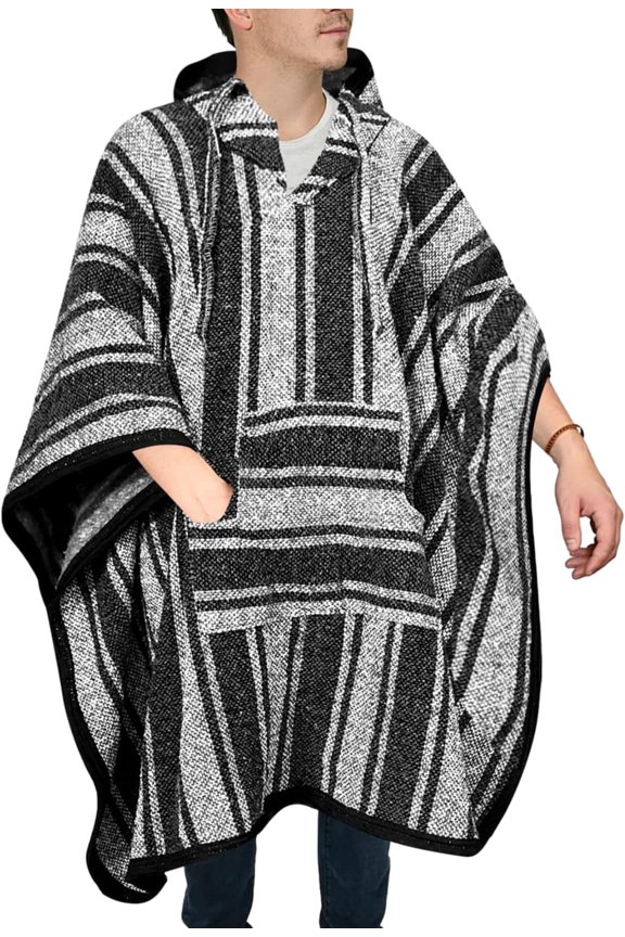 Baja Hoodie Mexican Poncho Rug Style Serape Hippie Warm and Comfortable Aztec Wearable Blanket