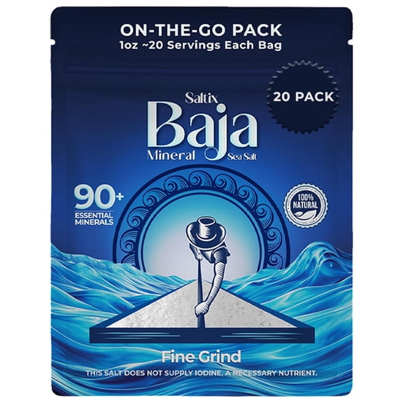 Baja Mineral Sea Salt Fine Grind On-The-Go 20 Packs Resealable Bag (1 oz ~20 Servings Each) 100% Natural, Unrefined, Hand-Harvested, Low Sodium, Mineral-Rich, Perfect for Cooking & Hydration